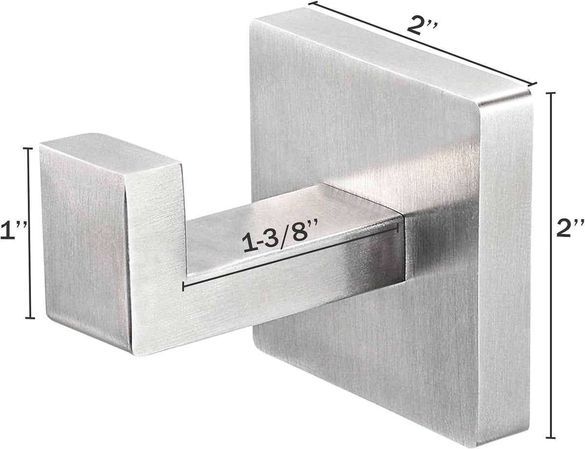 IBosins 4 Pack Towel Hooks Hand Towel Holder for Bathroom Wall Livingroom Bedroom Kitchen Closet Heavy Duty Stainless Steel Hook Hanger for Robe, Bath Towel, Coat (Square Brushed Silver)