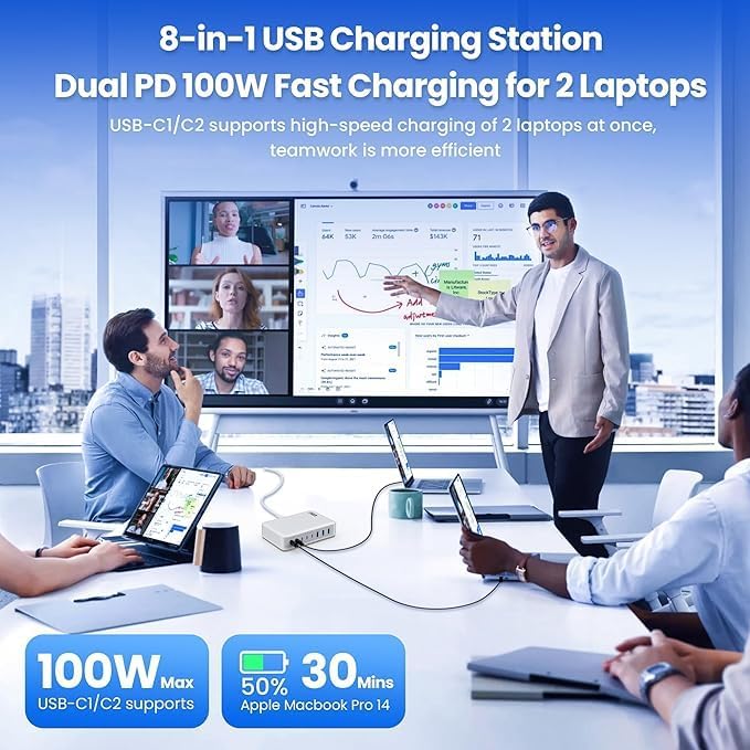 USB C Charger Block 515W[2025 Upgraded] GaN IV 8 Port Fast Charging Station Hub,Dual PD 100W USB C Laptop Charger Compatible with MacBook Pro/Air,iPad,iPhone 16/15,Galaxy S23/S24 Steam Deck Dell XPS