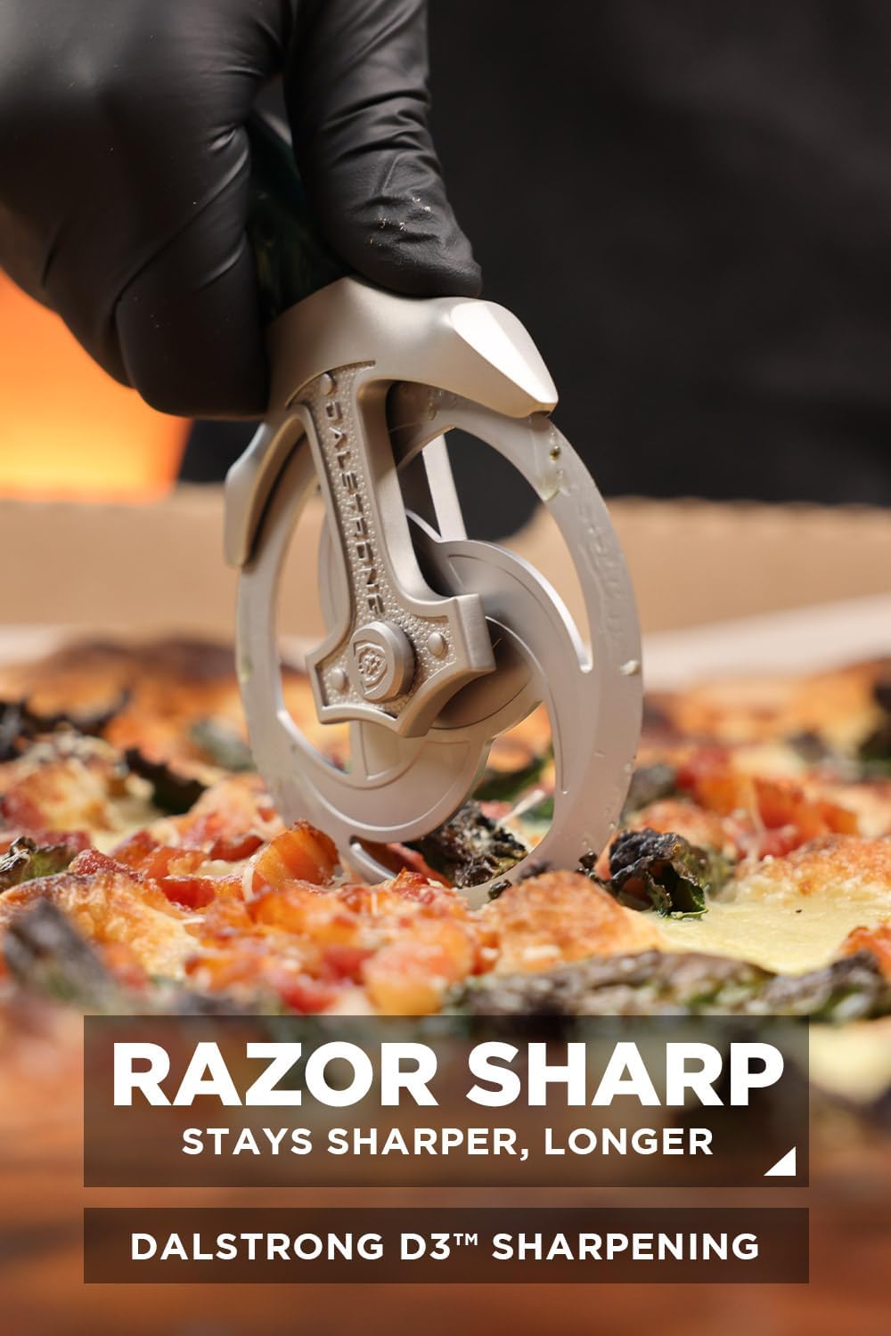 Dalstrong Pizza Wheel Cutter - Valhalla Series - The Orbit Razor - Heavy-Duty 5CR15MOV Stainless Steel - Resin & Wood Handle - Razor Sharp - Thumb Guard Protection & Blade Leather Sheath