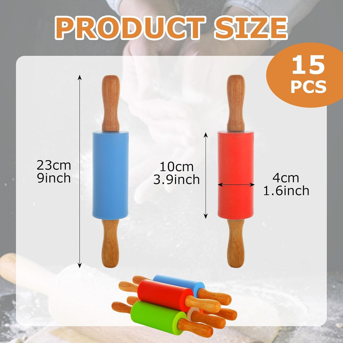 15 Pcs Small Rolling Pin, 9 Inch Wooden Rolling Pin, Small Dough Roller, Dough Rolling Pins for Home Kitchen Fondant Pastry Pizza Baking and Crafting