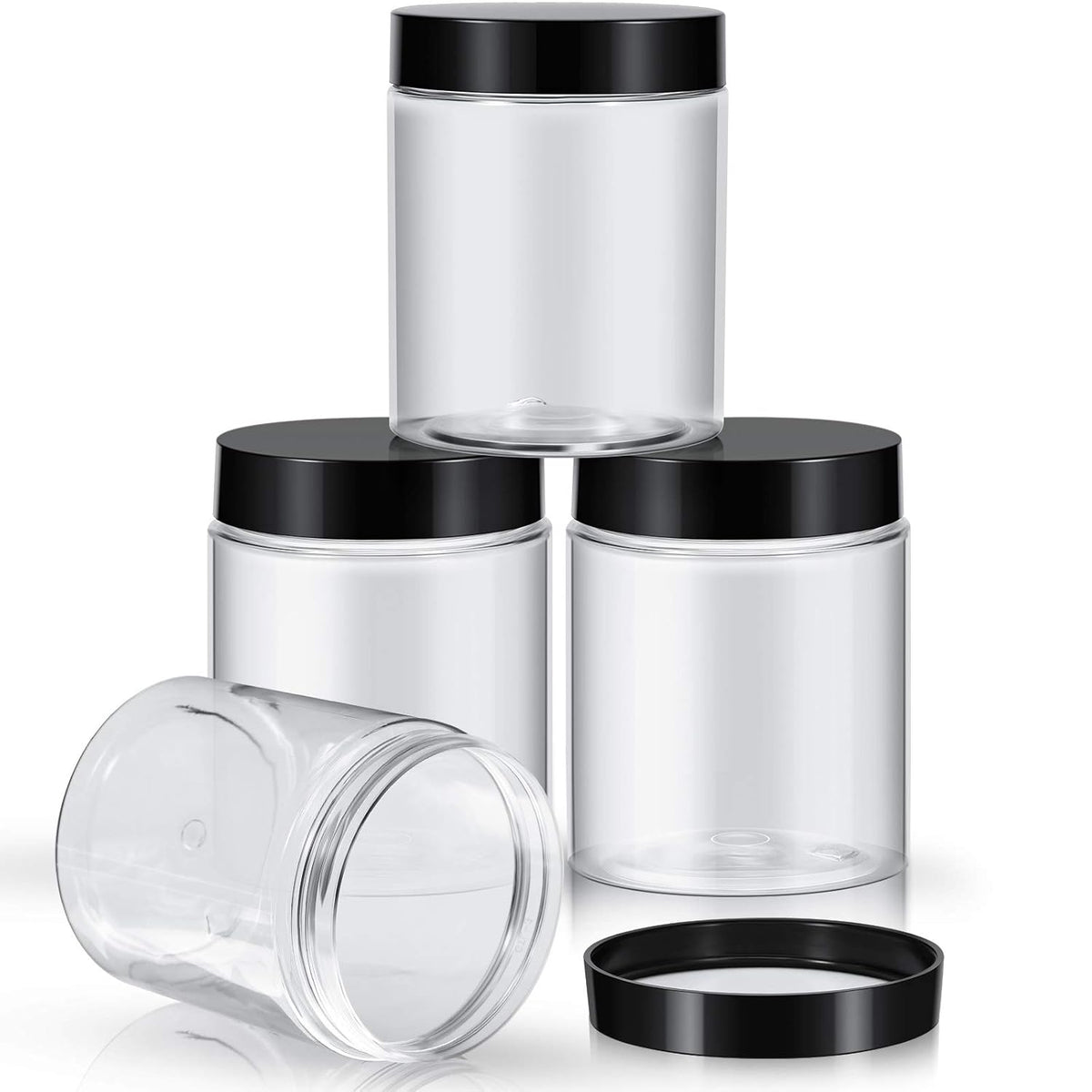 Patelai 4 Pieces Round Wide-mouth Leak Proof Plastic Container Jars with Lids for Travel Storage Makeup Beauty Products Face Creams Oils Salves Ointments DIY Making(10 Ounce,Black)
