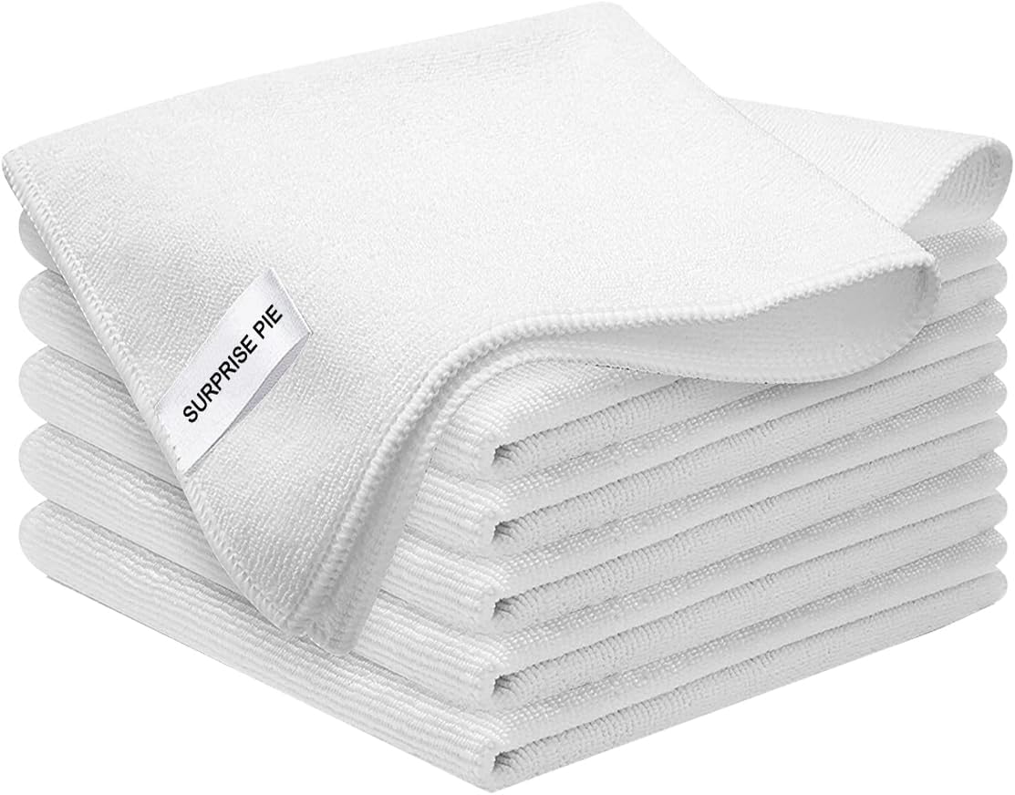 White Microfiber Cleaning Cloth 6Pack Cleaning Rags Absorbant Lint Free Cloth for House, Kitchen, Car, Glass, Stainless Steel, Window, Boat Cleaner-12''x 12''-White