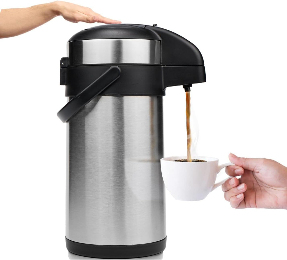 Airpot Coffee Dispenser with Pump - 140 oz Insulated Stainless Steel Coffee Carafe - Thermal Beverage Dispenser - Coffee Urn for Hot/Cold Water, Party Chocolate Drinks