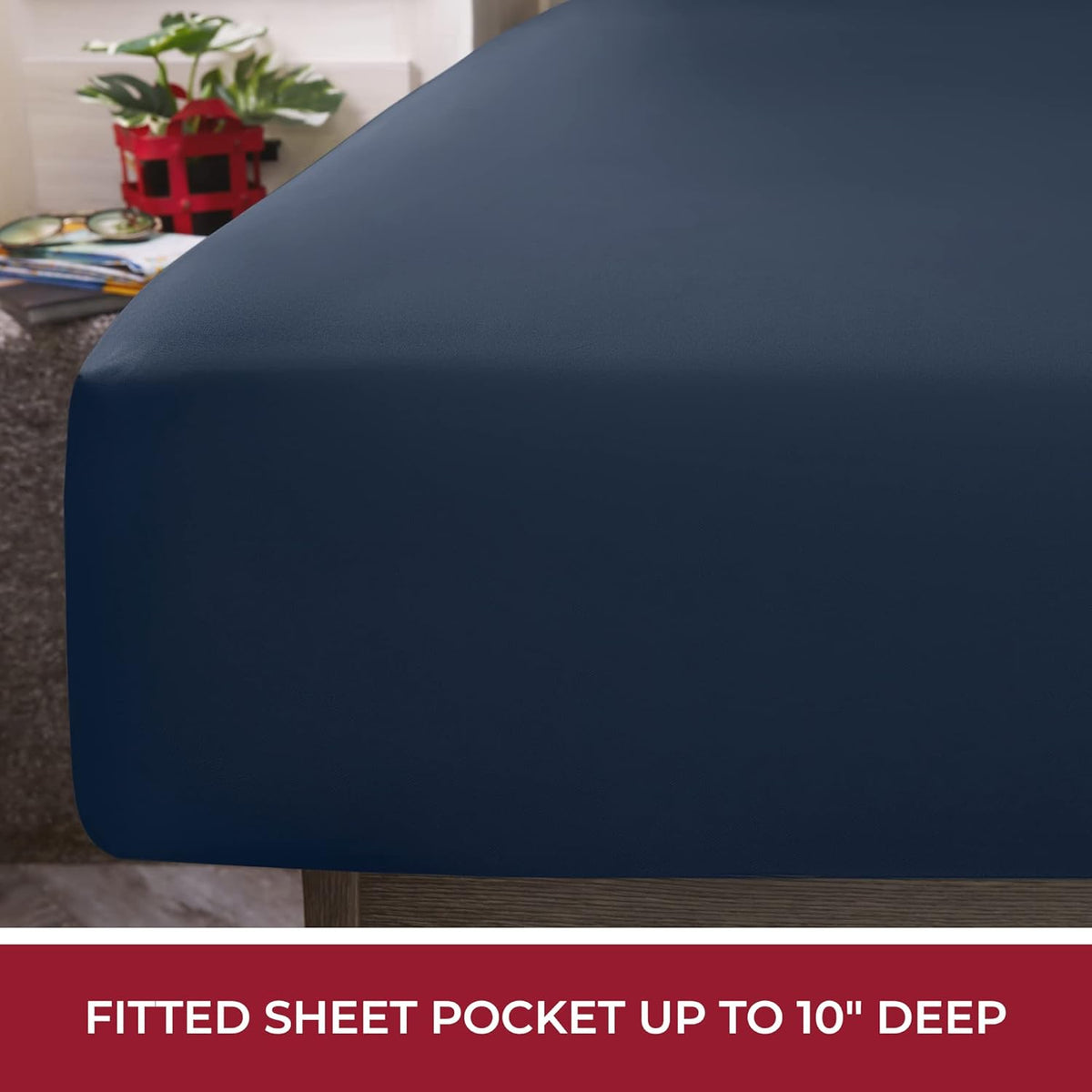 Mellanni RV Short Queen Sheets - 4 PC Iconic Collection Bedding - Hotel Luxury, Extra Soft, Cooling Bed Sheets - Deep Pocket up to 10 inch (RV/Short Queen, Navy Blue)
