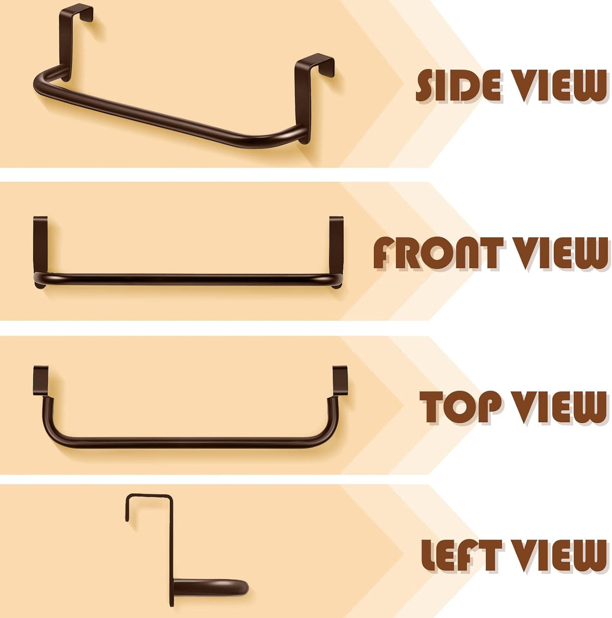 2 Pieces Metal Towel Bar Kitchen Cabinet Steel Towel Rack Bar for Hanging on Inside or Outside of Doors, Home Kitchen Bathroom(Brown)