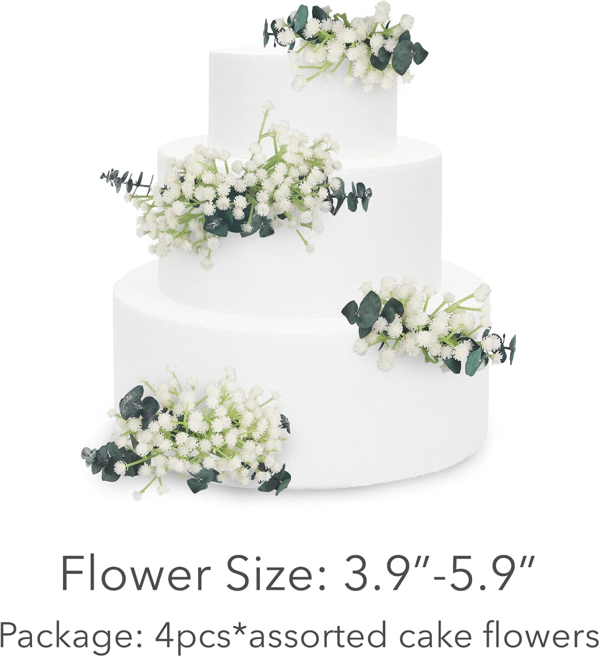 Rinlong Pre-made Cake Toppers Flowers Cake Decorations Baby's Breath Eucalyptus Wedding Cake Decorating Flowers Decor Christening Birthday Baptism Baby Shower Party Cake Topper Flower