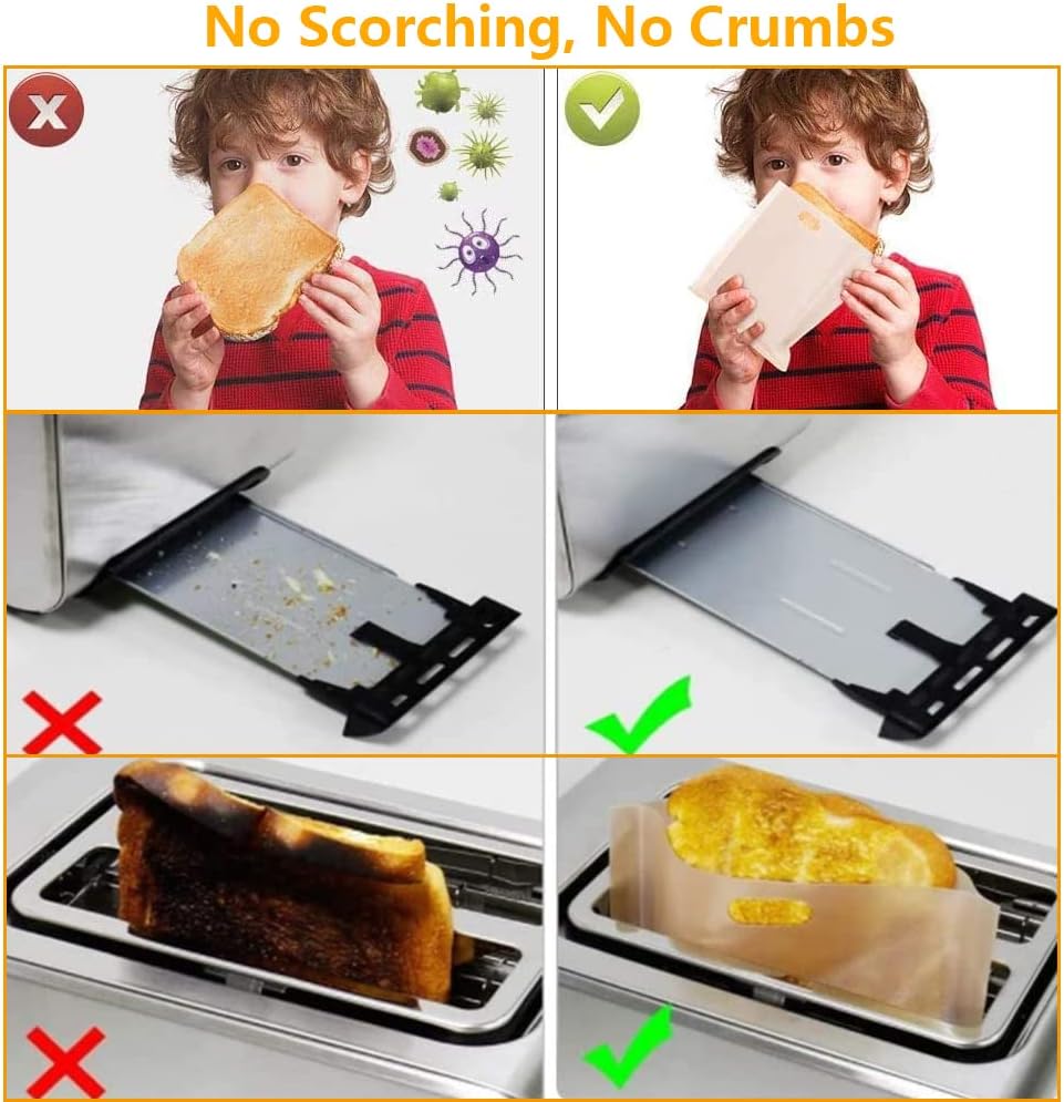 Toaster Bags Reusable for Grilled Cheese Sandwiches | Safest On The Market - 100% BPA & Gluten Free | Non Stick Toast Bag (12PCS)