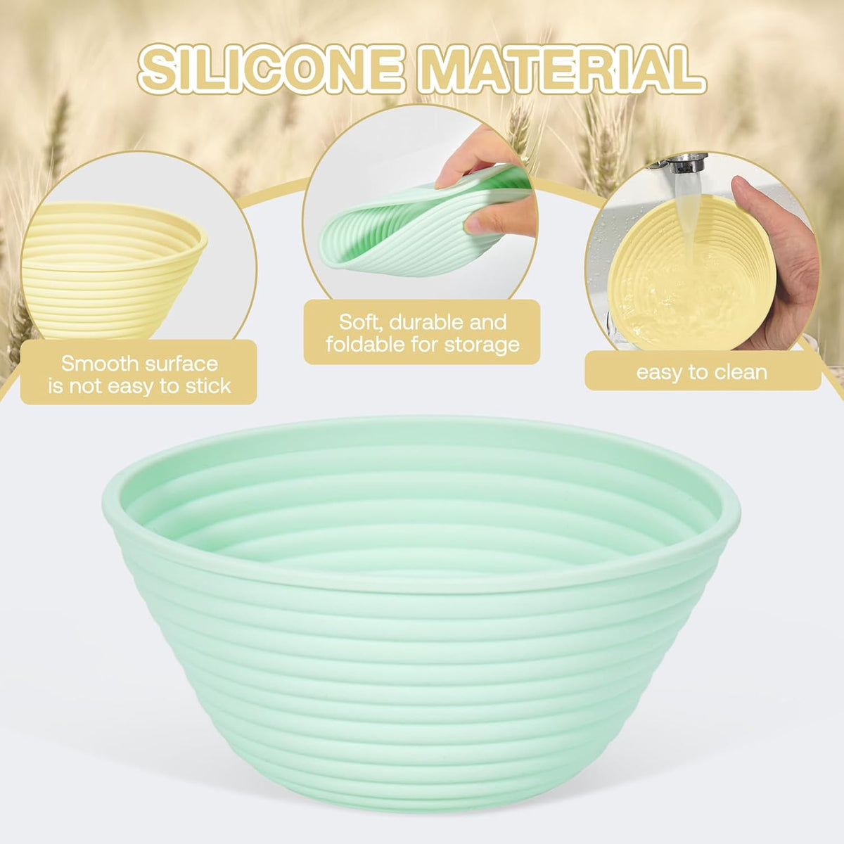 Silicone Banneton, Sourdough Bread Baskets (Set of 6, 5 Inch), Round Proofing Bread Bowls with Starter Kit, Bread Making Baking Supplies