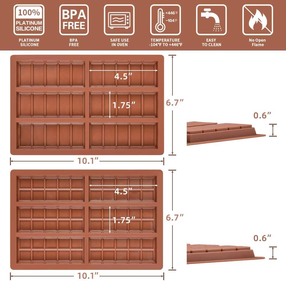 4-PACK Chocolate Bar Molds - Silicone Break Apart Protein and Engery Bar Candy Chocolate Molds
