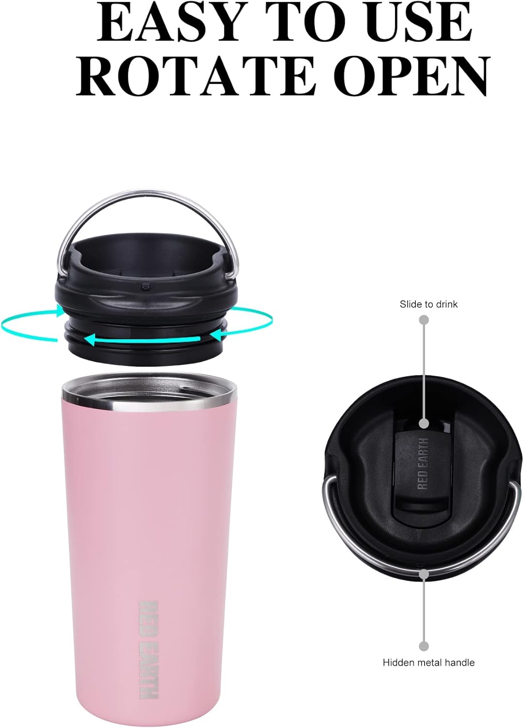 GiNT 17oz Travel Tea Mug with Infuser and Two Lid. Vacuum Insulated 316 Stainless Steel Travel Coffee Mug. Dishwasher Safe Tea Cup with Tea Strainer for Hot and Cold Brew Coffee or Tea(Pink)