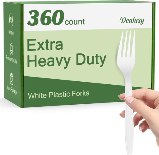 360 Count Extra Heavy Duty White Plastic Forks Disposable, BPA-Free, Heat Resistant, Solid and Durable Disposable Forks Bulk, Premium Plastic Forks heavy duty for Party Supply
