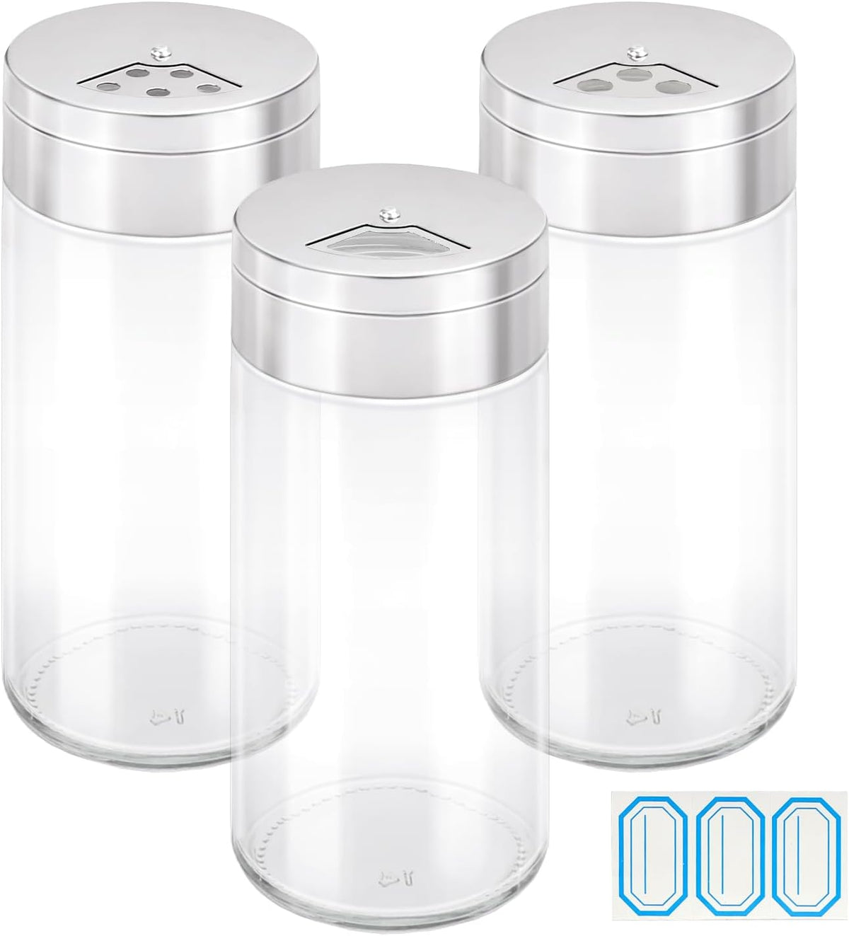 Segarty Spice Jar with Shaker Lids, 3 Pack 6 oz Spice Jars with Adjustable Pour Large Holes for Herbs Grains, Empty Glass Spices Bottles Seasoning Containers Clear Salt Pepper Shakers