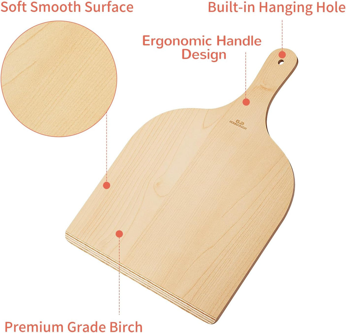 G.a HOMEFAVOR 2 Pack Wooden Pizza Peel - Pizza Paddle Spatula 12 inch with Wood Handle, Oven Accessory for Pizza Making, Large Cutting Board for Transferring Pizza