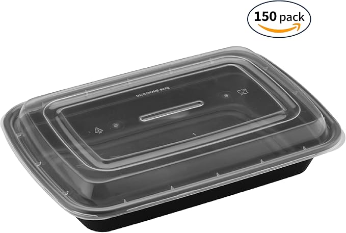 TIYA Food Containers - 32 oz Bulk 150 Pack with Lids - Rectangular Plastic To-Go Containers - Reusable, Microwavable, Dishwasher Safe - Leak-Proof for Meal Prep - BPA-Free