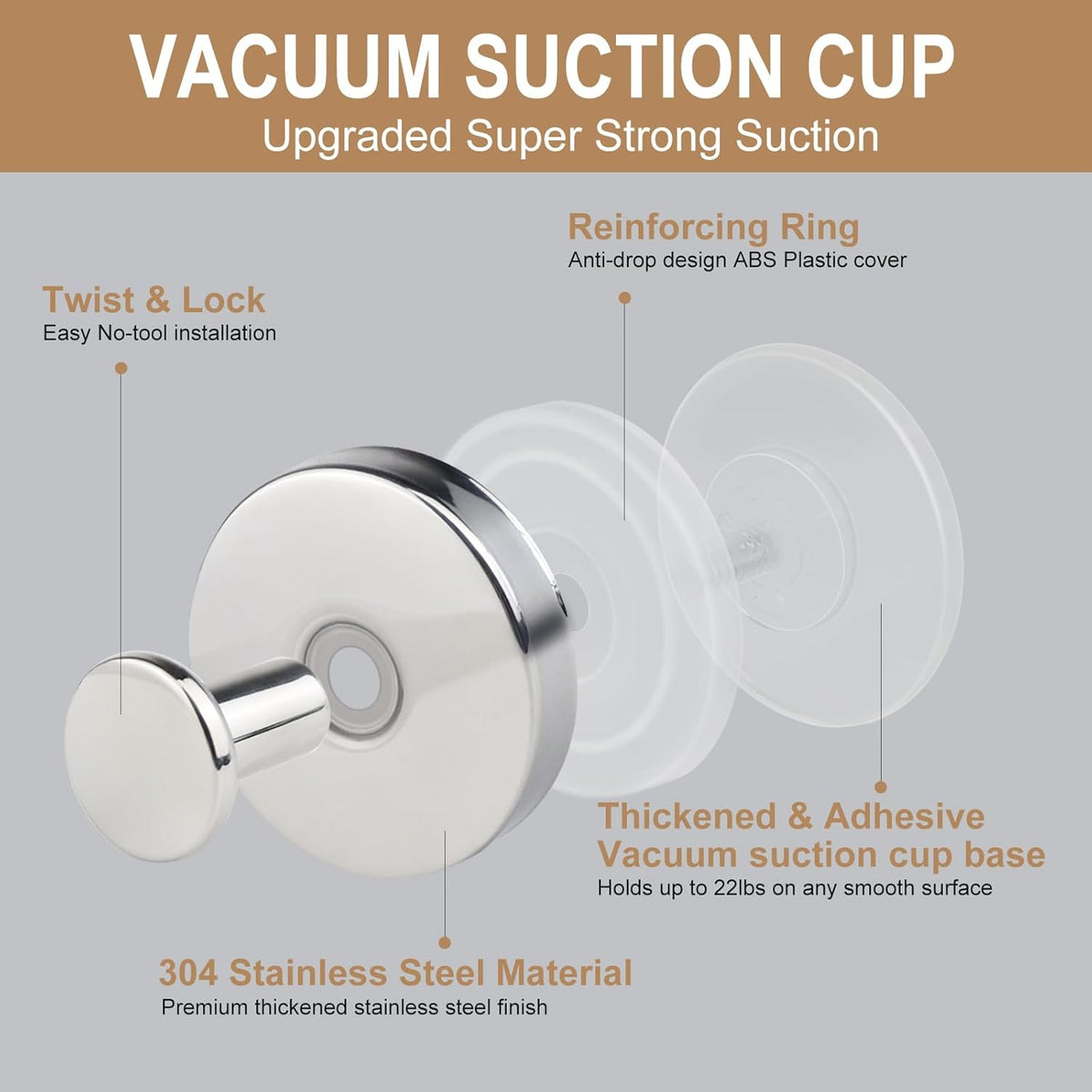 ZESLMG Suction Cup Hooks for Shower Wall, Door Wreaths, Removable Inside Shower Towel Hooks for Bathroom Window Glass Kitchen- Bath Robe Loofah Suction Hooks for Hanging More Surfaces (Chrome, 4 Pack)
