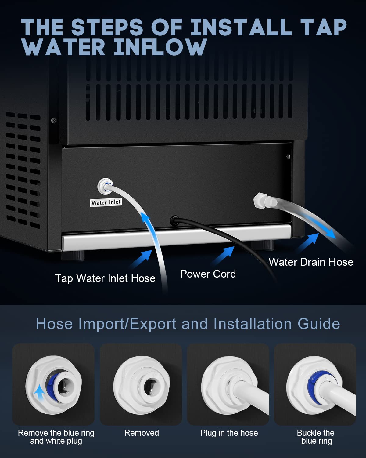High-Capacity 130LBS/24H Commercial Ice Maker - 35LBS Bin, 15" Wide Frosted Black - Undercounter/Freestanding - Ideal for Home Bar & Outdoor - 45PCS Ice Cubes - Self-Cleaning