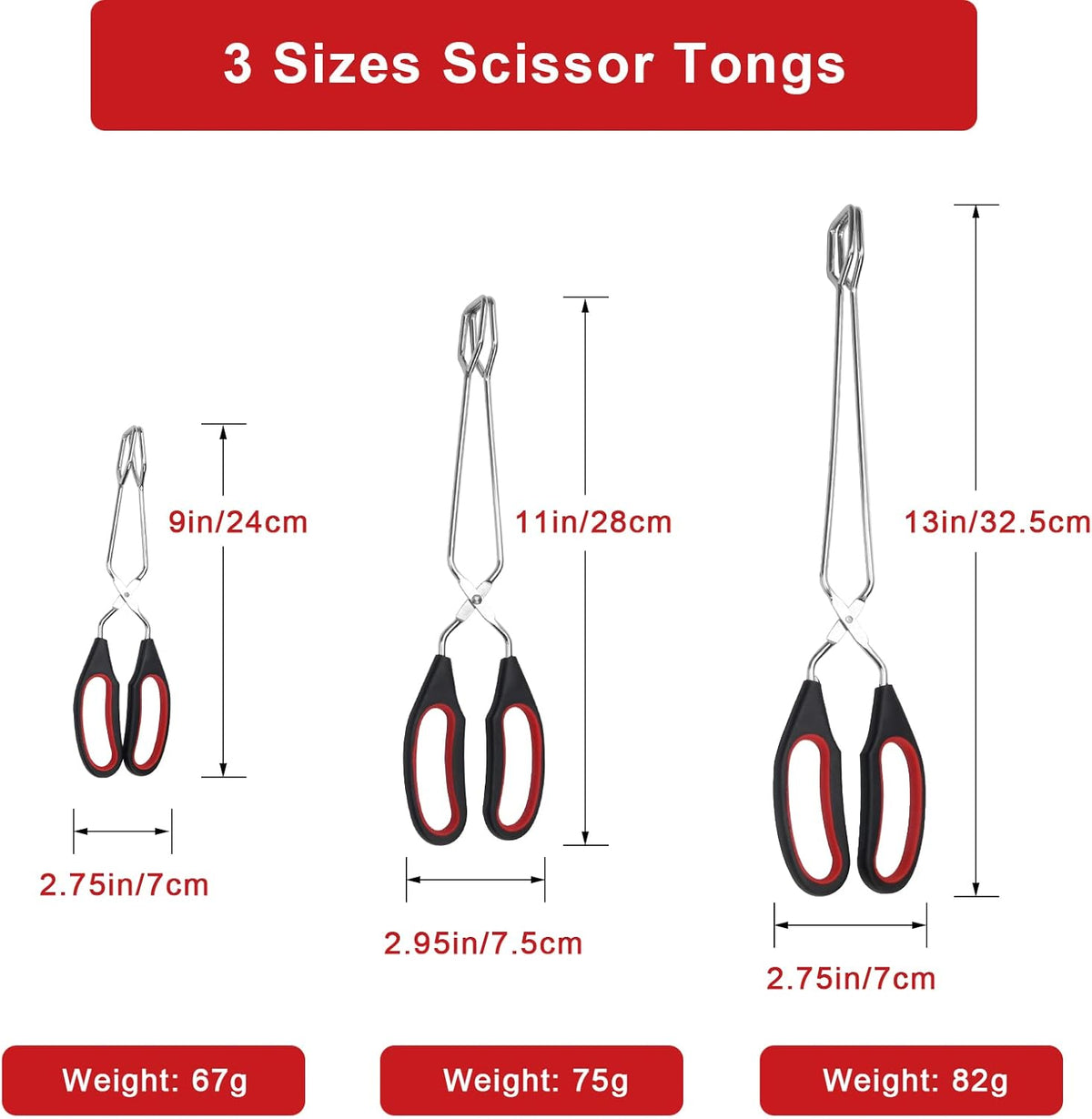 Coitak 3 Pack Scissor Tongs Cooking Stainless Steel Food Tongs Barbecue Grilling Tongs for Flipping Food Tool, 9/11/13 Inch