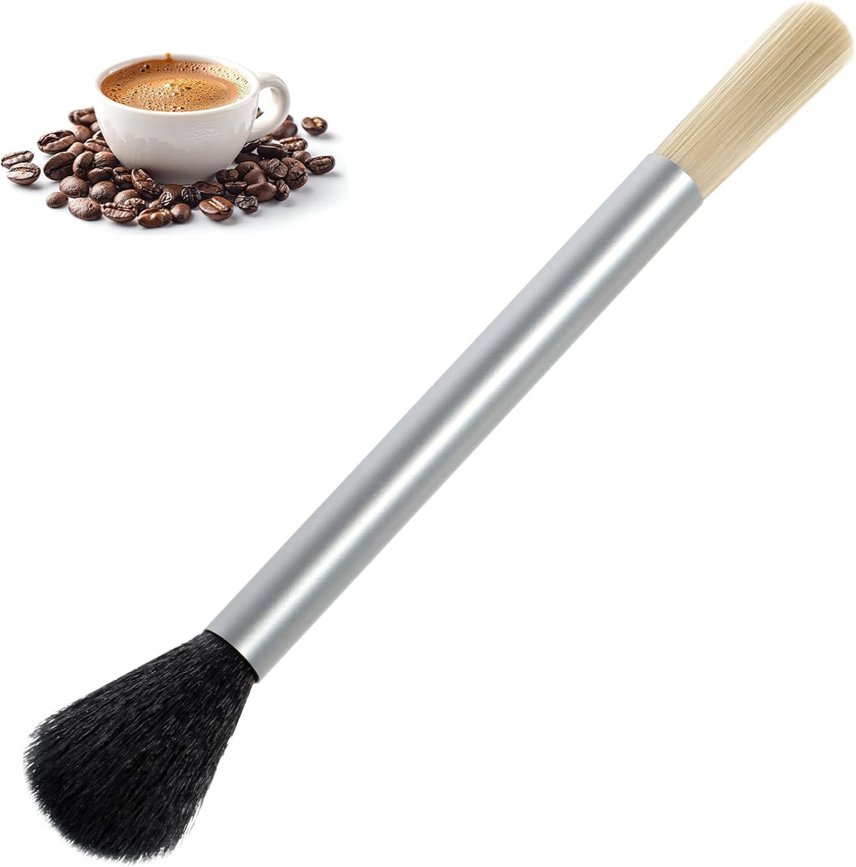 Giantree Dual Head Coffee Brush, Coffee Grinder Brush, Dusting Espresso Brush Coffee Grinder Cleaner, Barista Tools for Coffee Machine Toaster Cleaning(Silver)
