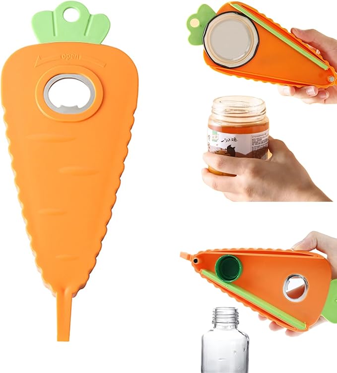 Jar Opener Bottle Opener for Weak Hands, Can & Lids Effortless Tool Openers for Seniors with Arthritis, Carrot Shaped Kitchen Gadgets Easy Twist Off Lids and Bottle Caps