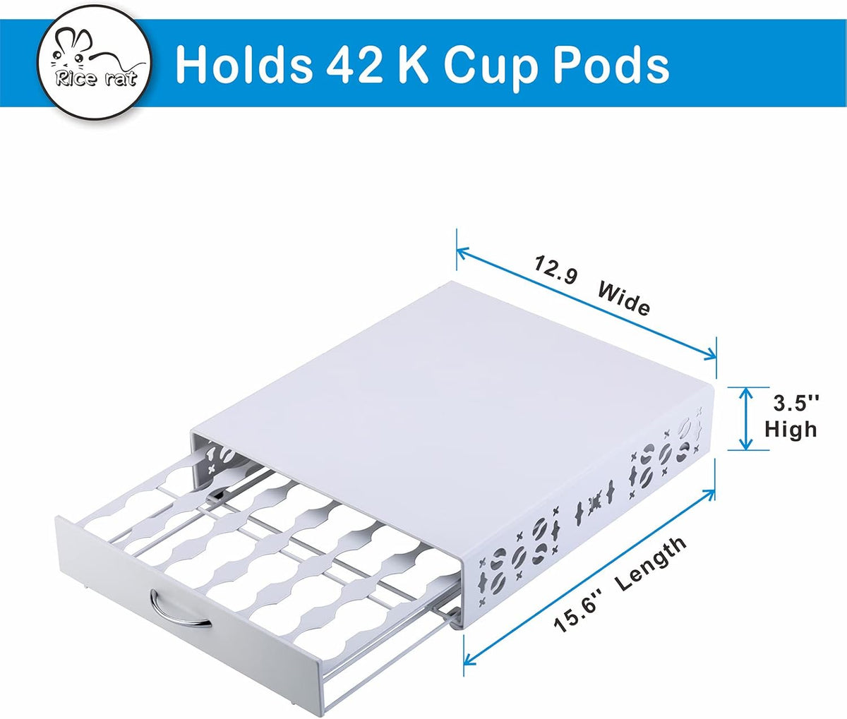 Rice rat Coffee Pod Holder for Keurig Pods iron Top Drawer,K Cup Holder Capsule Display Storage compatibility 42 k-cup Pods (white)