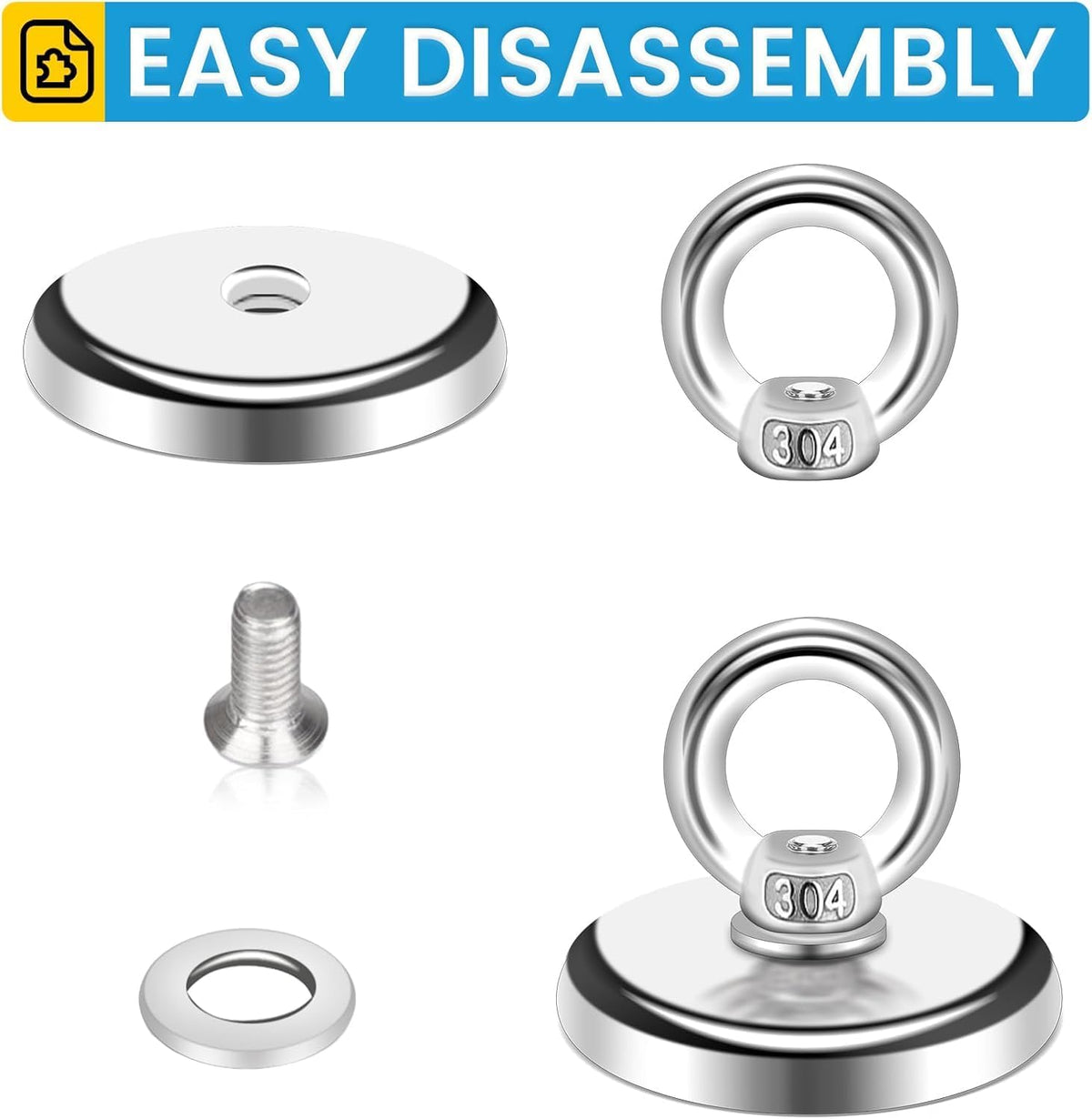 Magnetic Hooks, 100 LB（45KG） Heavy Duty Magnetic Hooks with Countersunk Hole Eyebolt, Perfect for Home, Kitchen, Workplace, Office and Garage, Pack of 50