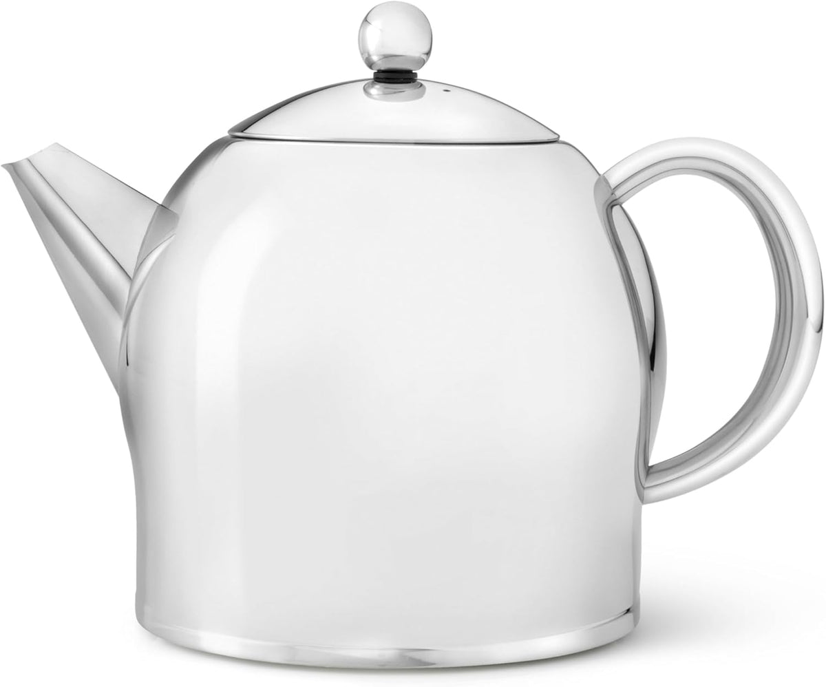 Santhee Double Walled Teapot, 1.4-Liter Stainless Steel Glossy Finish with Glossy Accents
