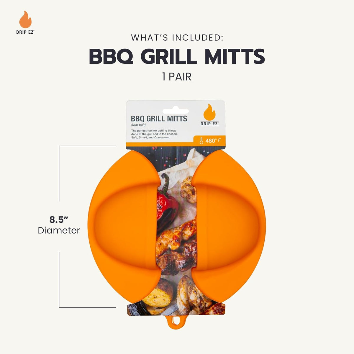 Drip EZ BBQ Grill Mitts - Heat Resistant up to 480°F - Durable Silicone for Grill Oven and Stove - Slip On Multipurpose - Dishwasher Safe