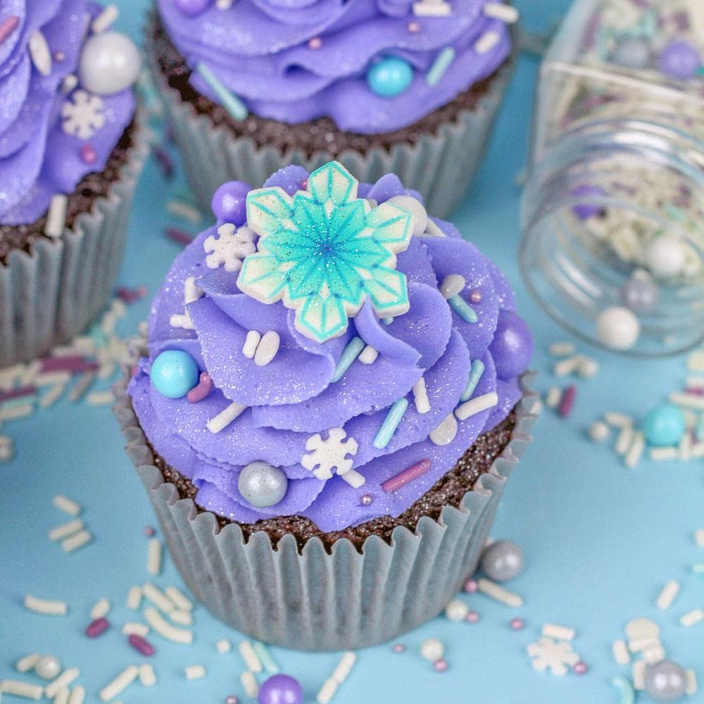 Frozen Sprinkles for Cake Decorating - Blue and White Sprinkles for Frozen Cake Decorations with Edible Snowflake, Jimmies, Nonpareils, Sugar Pearls for Cupcake Decorations
