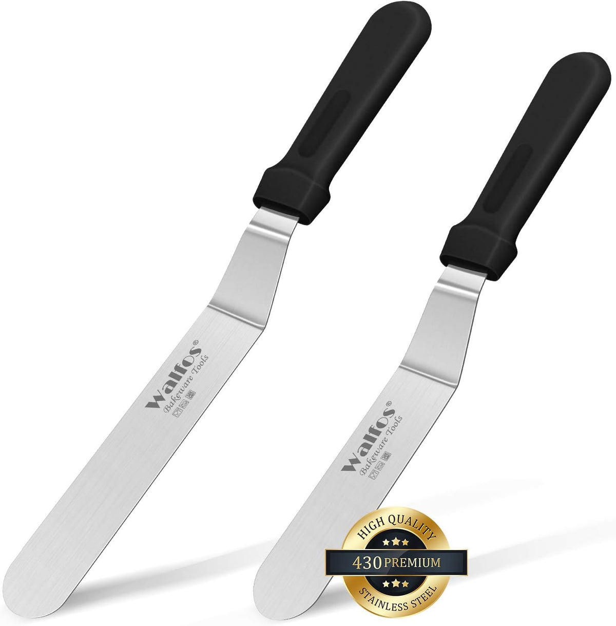 Walfos Icing Spatulas, Stainless Steel Cake Spatula with Sturdy and Durable Handle Cake Decorating Spatula Set of 2 - Multi purpose Use for Home, Kitchen or Bakery (6” & 8”)