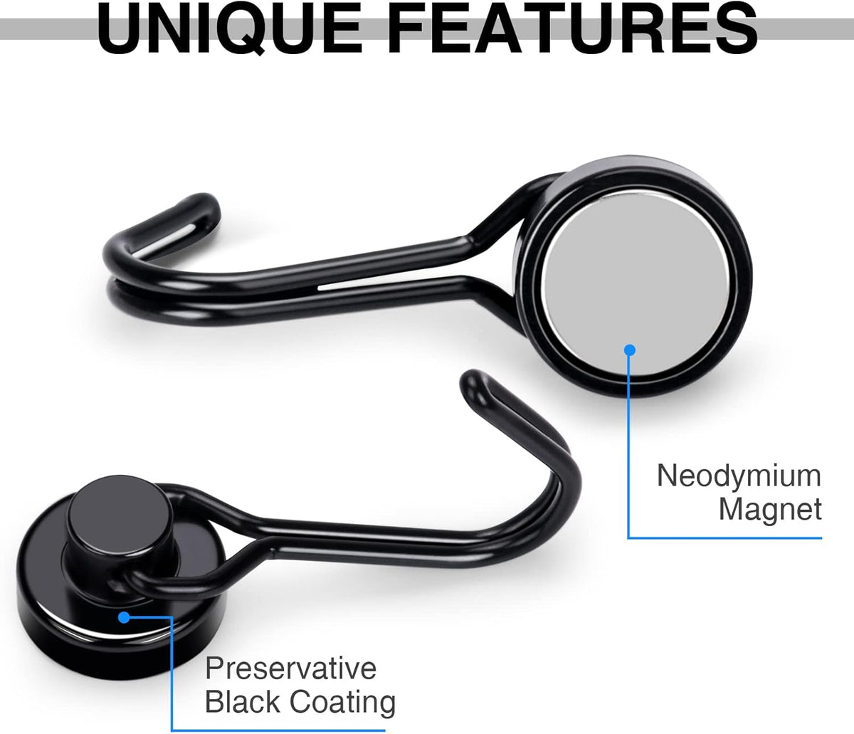 E BAVITE Magnetic Hooks, 30lbs+ Magnet Hook 2025 Cruise Cabin Ship Essentials Heavy Duty Strong Magnets Refrigerator Fridge Hanging for Classroom Beach Vacation Kitchen Grills Home 6pcs (Black)