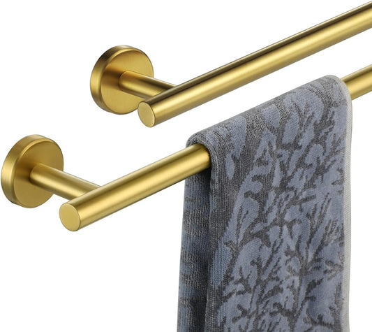 JQK Towel Bar Brushed Gold, 20.5 Inch 304 Stainless Steel Thicken 0.8mm Towel Rack Bathroom, Towel Holder Wall Mount, Useable Length 18 Inch 2 Pack, TB110L18-BG-P2