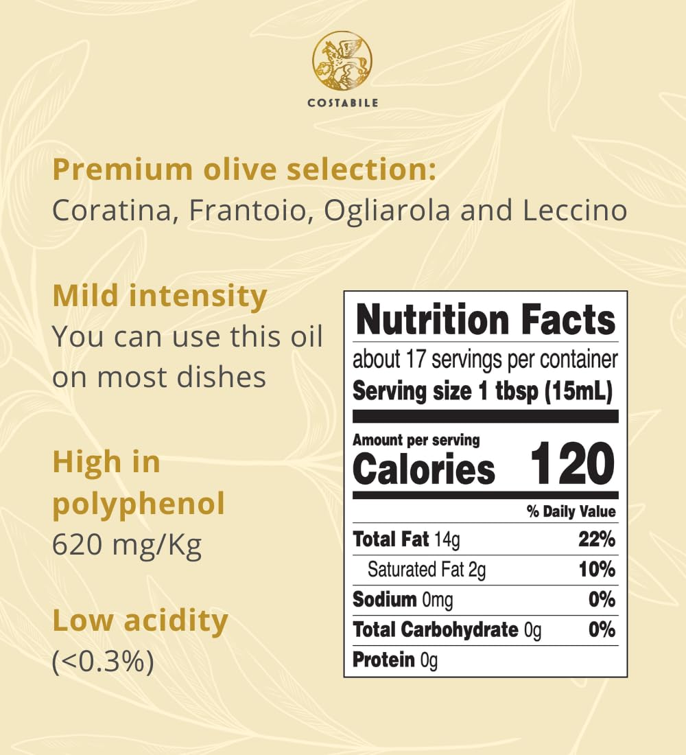 Costabile Butter Infused Olive Oil, Italian Extra Virgin EVOO with Natural Flavor for Cooking, Baking & Popcorn Topping 16.9 Fl. Oz.
