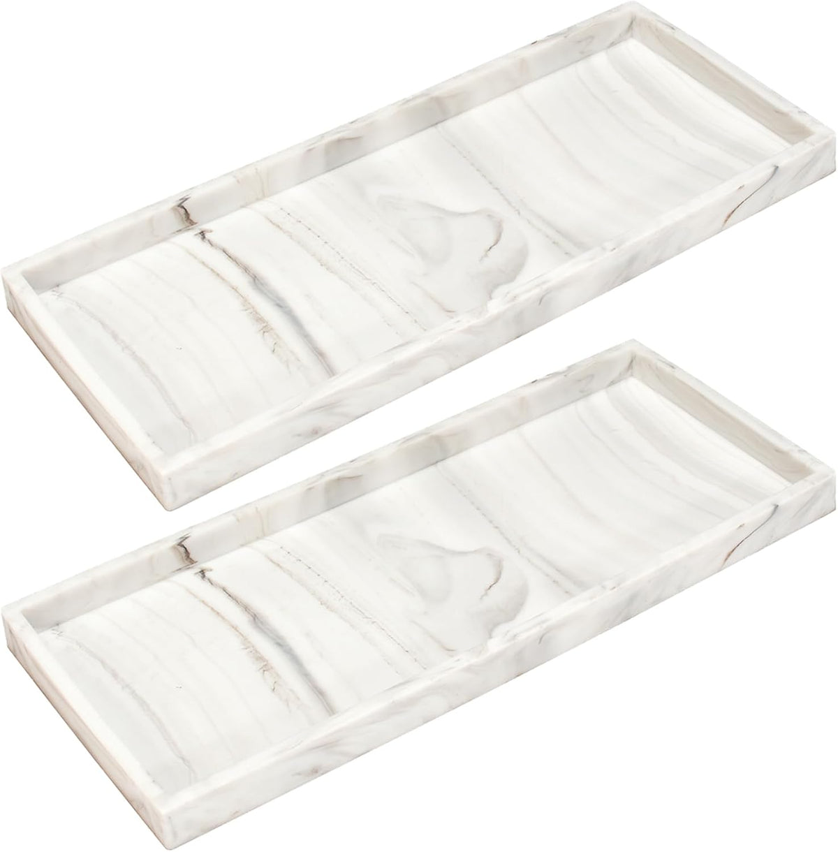 DNC Silicone Bathroom Tray for Counter, 2PC 11.8" Vanity Tray for Countertop, Kitchen Sink Soap Tray for Dish Holder Dispenser Toilet Tank Desk Organizer Marble White