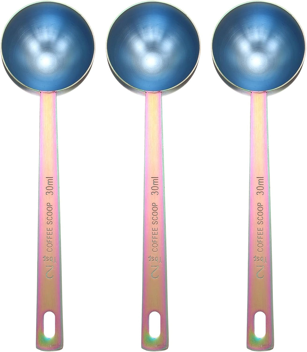 HARFINGTON 3pcs Coffee Scoop Spoon 2tbsp (6tsp, 30ml) 304 Stainless Steel Long Handle Teaspoon/Tablespoon Measuring Spoons Scoops for Tea Sugar Kitchen, Multicolor
