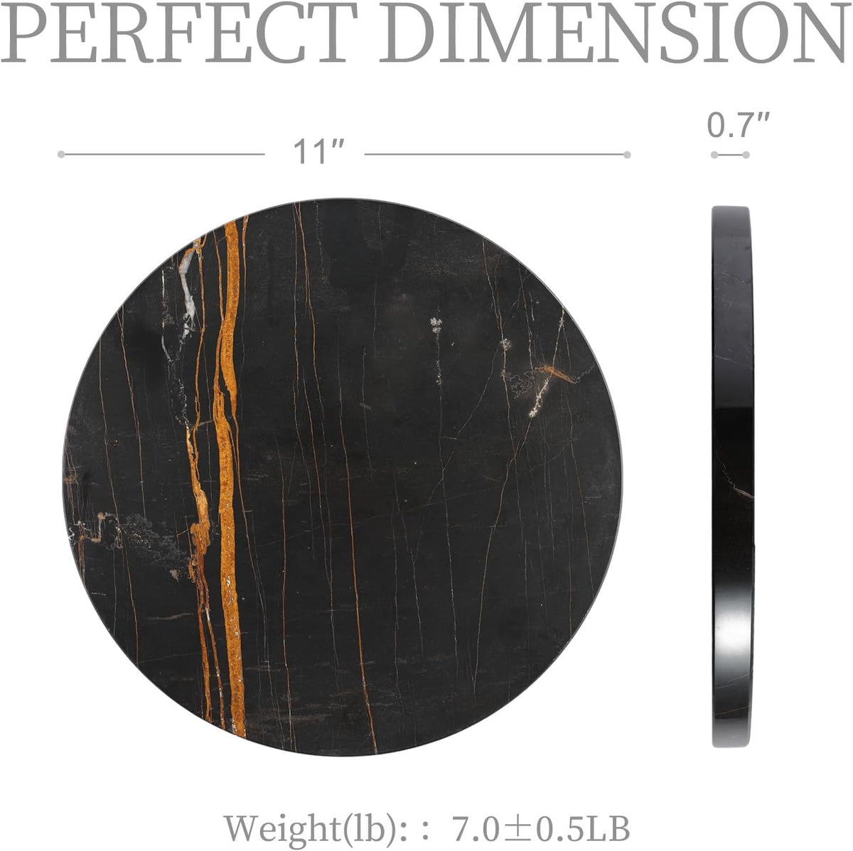 Koville Natural Marble Cutting Board for Kitchen, 11inch Round Hand Crafted Marble Slab for Cheese, Charcuterie, Pastry Board - Wedding Gift, House Warming Gift(NOIRAZIZA)