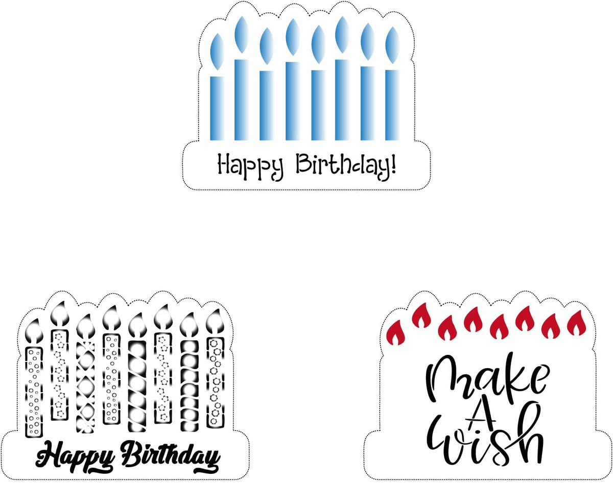 Birthday Cookie Cutter and Stencil Set Bundle Kit PYO Cookies Paint Your Own Diy Bakery Fondant Sugar Happy Birthday Wedding Baby Candle Kids Painting Coloring Pages Comb (Candle)