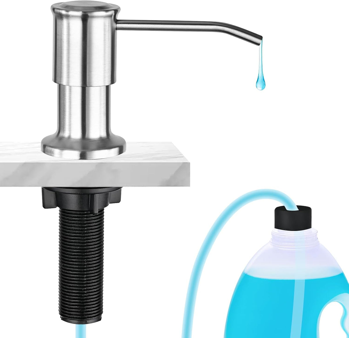 Soap Dispenser for Kitchen Sink, Upgrade Built in Sink Soap Dispenser Brushed Nickel, Countertop Sink Soap Dispenser Pump with 47" Extension Tube kit, No Need More Refills