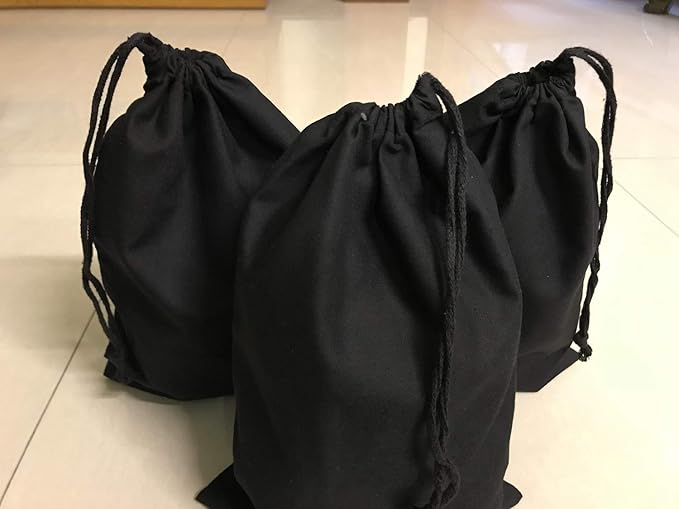 Reusable Produce Eco friendly Cotton Single Drawstring Muslin Bags premium quality BLACK COLOR- 100 count pack (10 x 12)