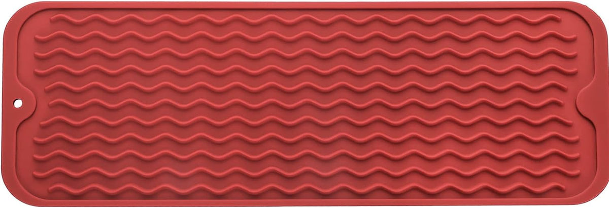 Silicone Dish Drying Mat for Multiple Usage,Easy clean,Eco-friendly,Heat-resistant Silicone Mat for Kitchen Counter,Sink,Bar,Bottle,or Cup Red M 17 inches x 6 inches