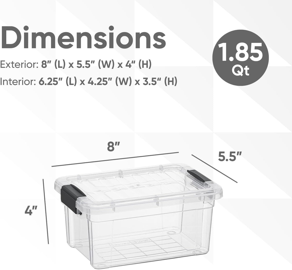 Superio Clear Storage Boxes with Lids, 2 Quart Plastic Container Bins for Organizing, Stackable Crates, BPA Free, Non Toxic, Odor Free, Organizers for Home, Office and Dorm, 4 Pack