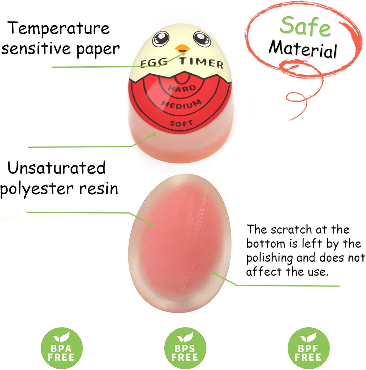 Lasubst Egg Timer That Goes in Water for Soft Medium Hard Boiled Eggs, 1 Red 1 Green