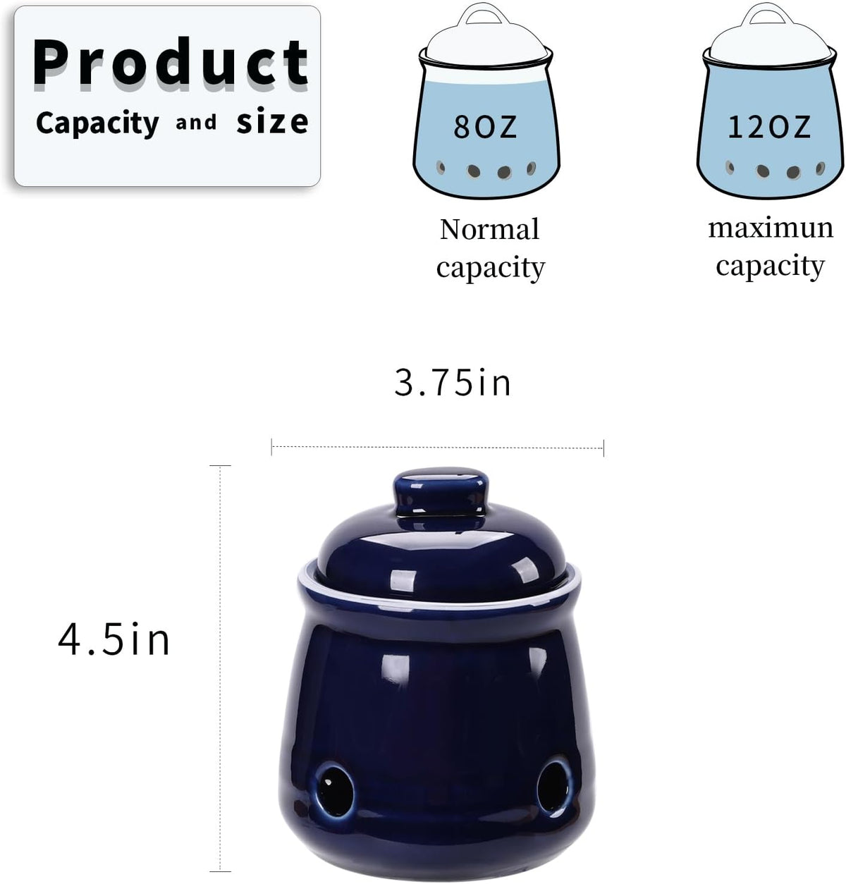 HAOTOP Ceramic Mini Garlic Keeper with Lid, Garlic Container Saver for Countertop, Keep Your Garlic Cloves Fresh (Navy)