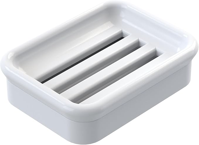Composite Granite Soap Dish, Double Layer Strainer Soap Holder, Suitable for Kitchens, Bathrooms, and Bar Sinks, Durable Soap Holder for Shower, Best Place for Your Soap Bar (White)