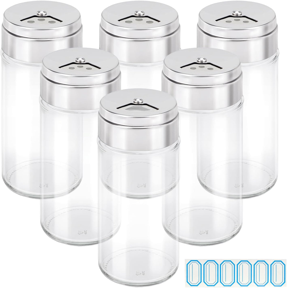 Segarty Spice Jar with Shaker Lids, 6 Pack 4 oz Glass Spice Jars with Adjustable Pour Large Holes for Herbs Grains, Clear Empty Seasoning Containers Spices Bottles Lid Salt Pepper Shakers