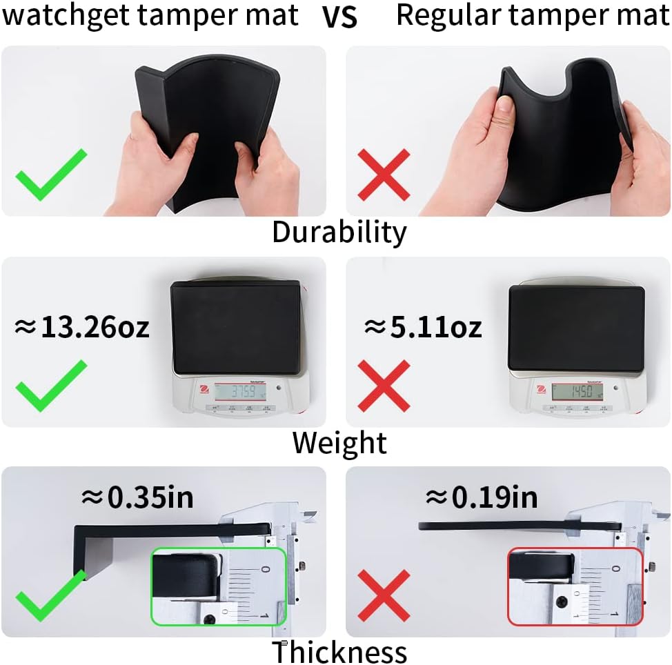watchget Espresso Tamping Mat, Coffee Tamper Mat, Black Food Grade Silicone Pad, 8Inch X 6Inch Coffee Tamping Mat, Portafilter Mat For Barista Espresso Machine Accessory, Waterproof and Heat Resistant