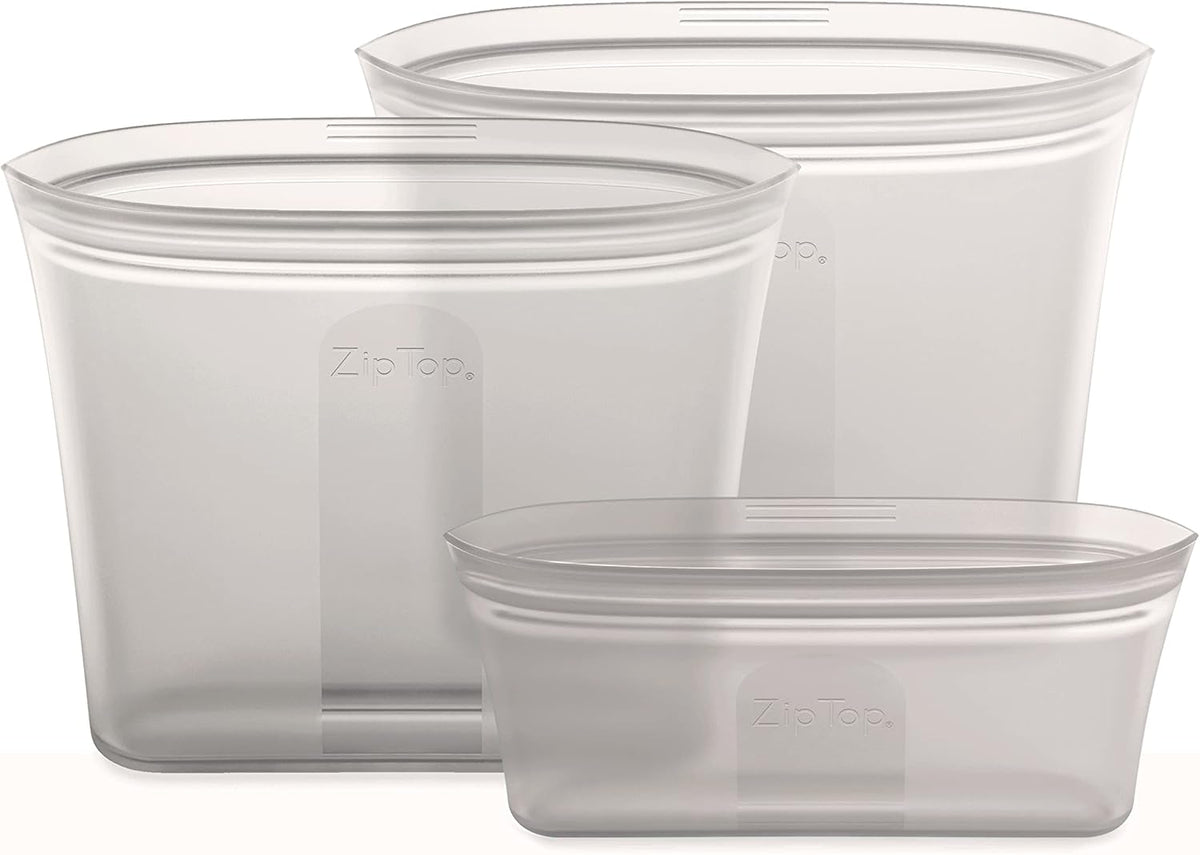 Zip Top Reusable Food Storage Bags | 3 Bag Set [Gray] - 2 Sandwich, 1 Snack | Silicone Meal Prep Container | Microwave, Dishwasher and Freezer Safe | Made in the USA