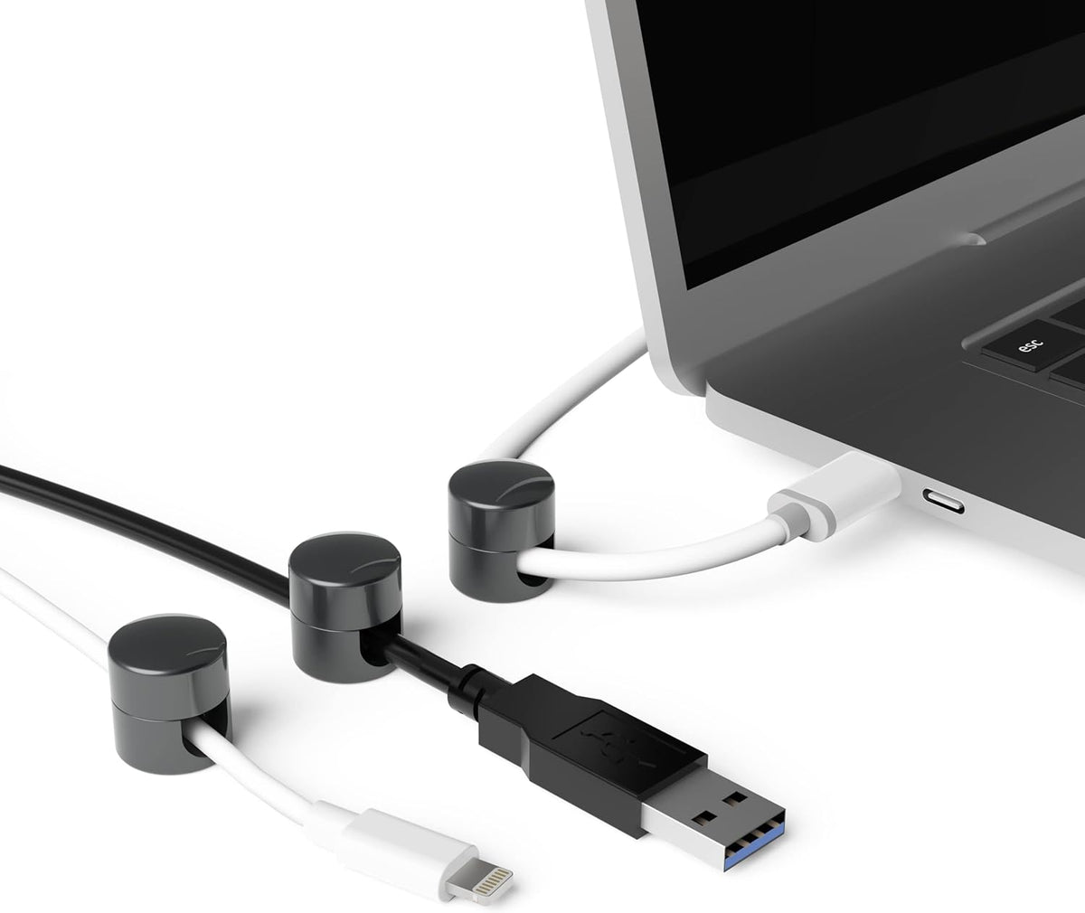 Cable Anchors for Desk Organization Gun Metal | Premium Aluminum Cord Organizers | Charger + Cable Management Clips for Home & Office | Stylish, Sturdy, & Functional | (3 Pack)
