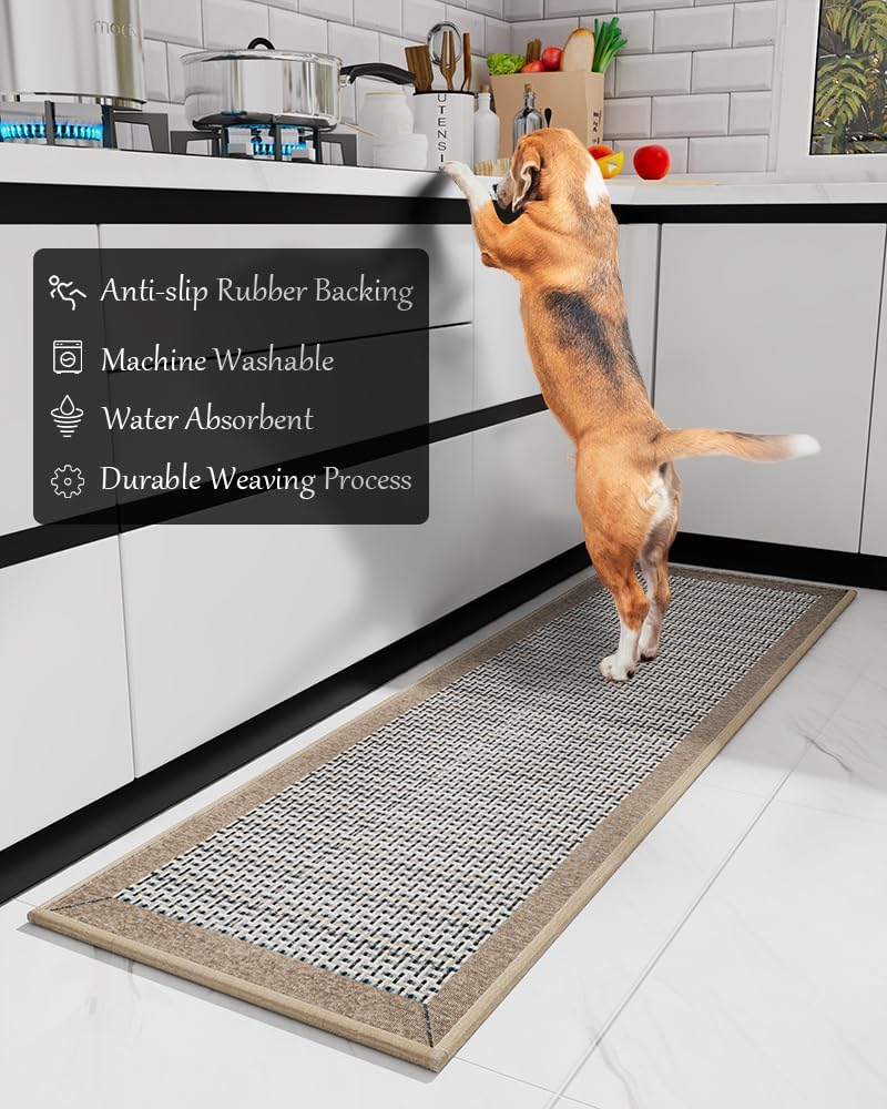 PADOOR Kitchen Mats for Floor, Kitchen Rugs Non Slip Washable, Rubber Backed Kitchen Runner Super Absorbent Kitchen Floor Mat Sink Rug, 25”x59” Brown