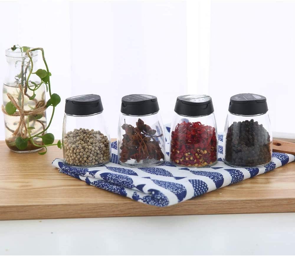 Glass Spice Jars, Double Lids Seasoning Shakers Glass Bottles Spice Shakers Sifter Barbecue Salt & Pepper Shaker Container (8PCS）