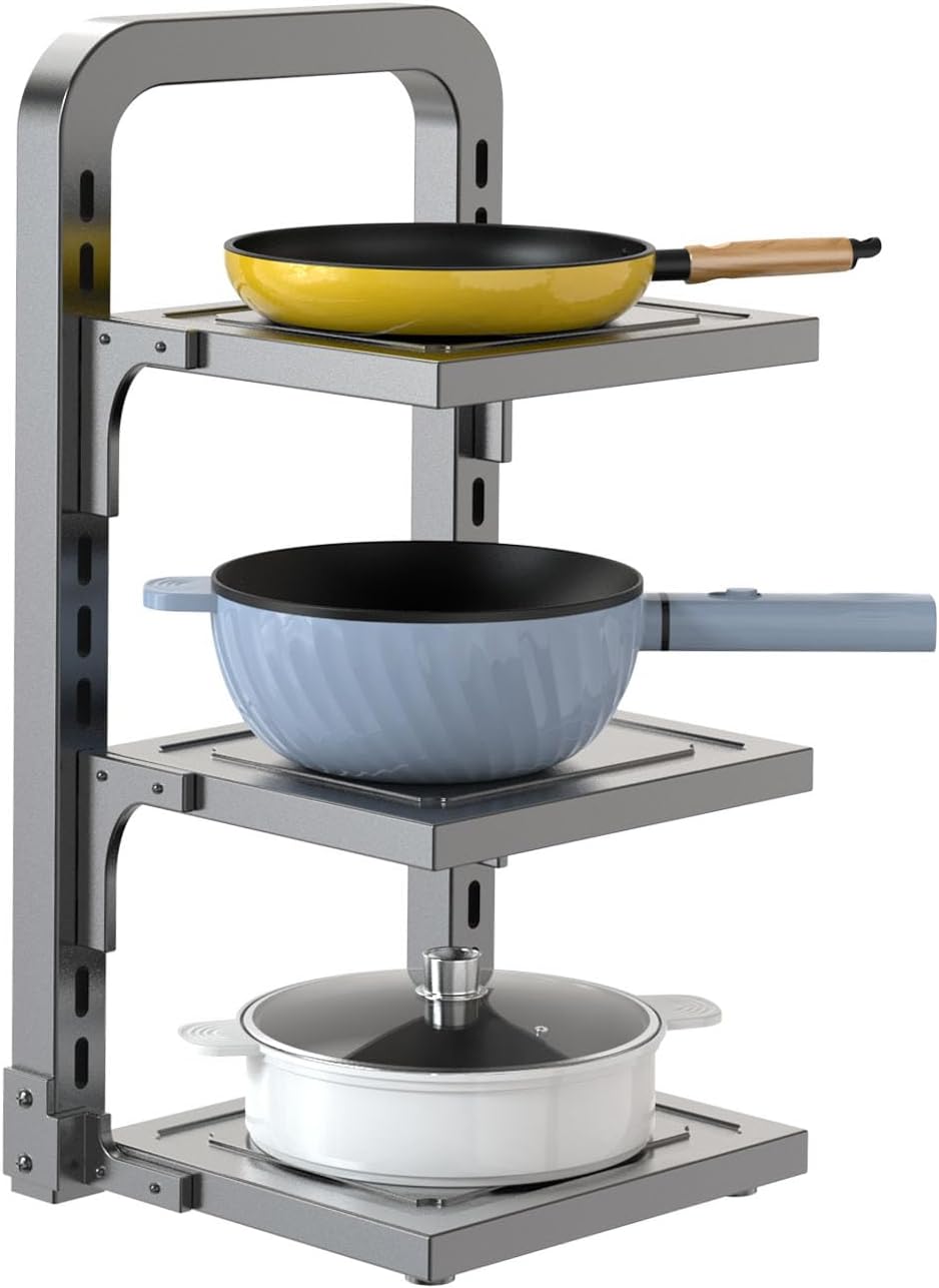Pots and Pans Organizer Under Cabinet,3 Tier Adjustable Cabinet Pan Organizer Rack, 21''Heavy Duty Pot Rack,Pot lid organizer for Kitchen Pantry to Store Dutch Ovens,Cast-Iron Pans (3L-A)
